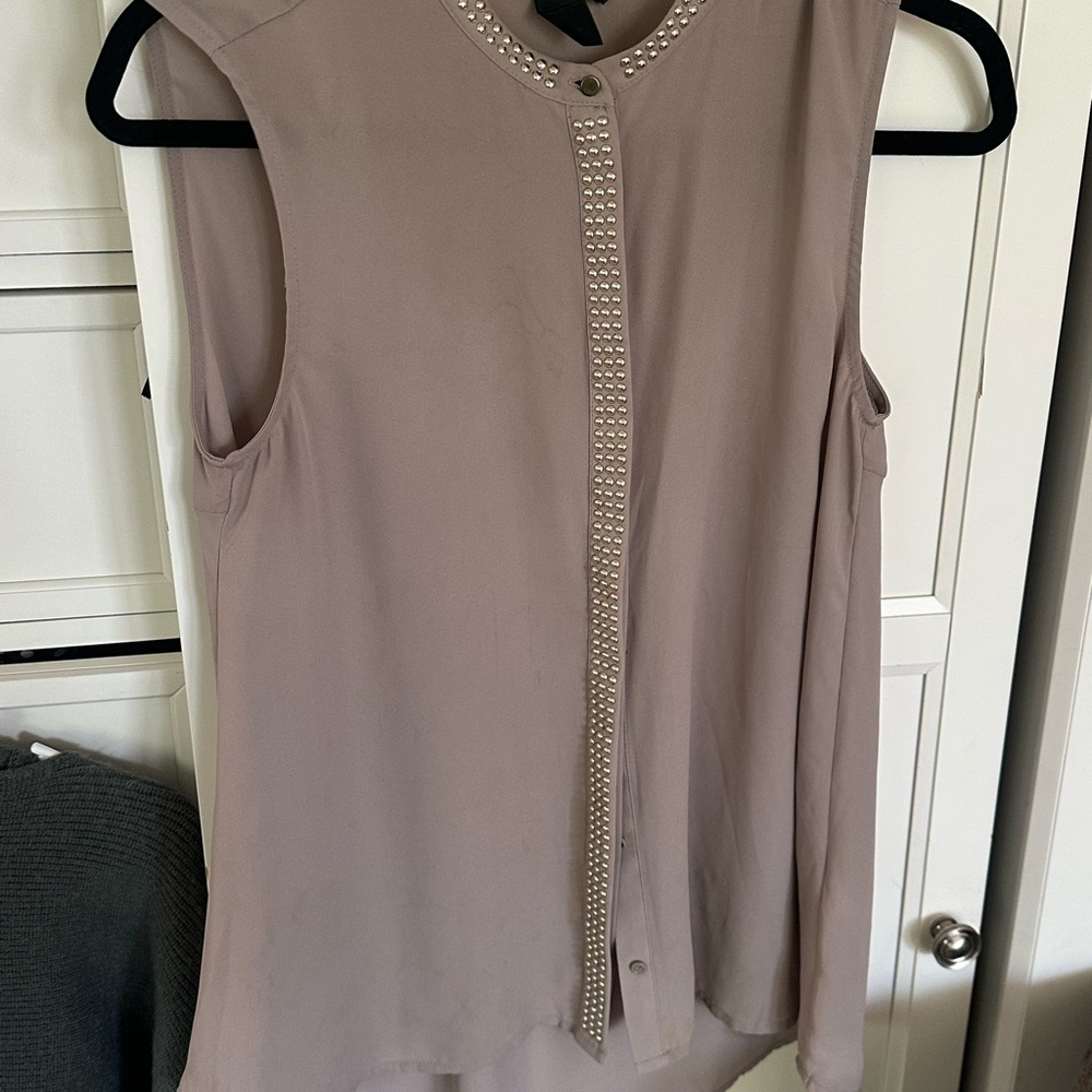 H&M Tan Embellished Blouse with Mandarin Collar